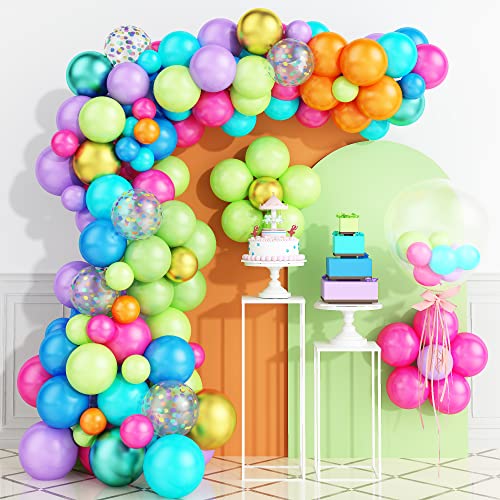 Rainbow Balloons Garland Kit, 84PCS Circus Balloon Garland Arch Kit, Assorted Multicolor Balloons with Confetti Balloon for Carnival Circus Wedding Birthday Baby Shower Graduation Party Decorations