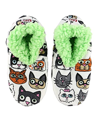 Lazy One Fuzzy Feet Slipper Socks for Women, Cute Fleece-Lined House Slippers, Cats, Additude, Non-Skid