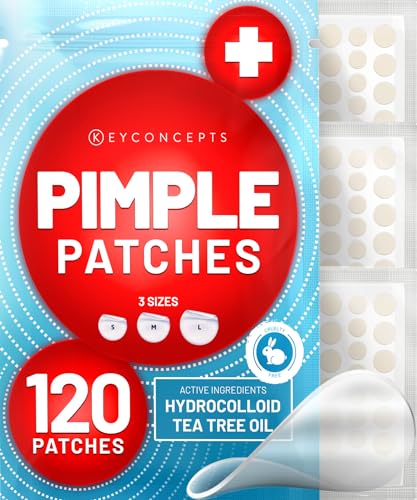 KEYCONCEPTS Pimple Patches for Face (120 Patches), Hydrocolloid Acne Patches with Tea Tree Oil - Pimple Patch Zit Patch and Pimple Stickers - Hydrocolloid Acne Dots for Acne - Zit Patches