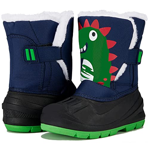 MORENDL Dinosaur Boots for Toddler Boy Cute Animal Furry Snow Boots Little Boys Soft Confort Winter Boots Fashion Walking Boots Green/Blue Size 9（US Toddler）