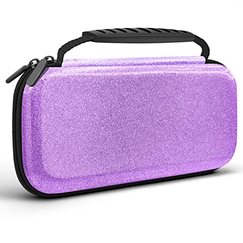 Glitter Carrying Case for Nintendo Switch and Switch OLED Console,Purple Hard Travel Case Shell Pouch for Nintendo Switch Console & Accessories,Protective Carry Case Compatible with Nintendo for Girls