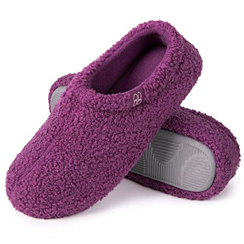HomeTop Women's Fuzzy Curly Fur Memory Foam Loafer Slippers Bedroom House Shoes with Polar Fleece Lining (8.5, Purple)