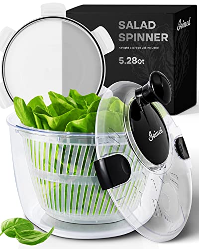 Joined Large Salad Spinner with Storage Lid, Drain, Bowl, and Colander - Quick and Easy Multi-Use Lettuce Spinner, Vegetable Dryer, Fruit Washer, Pasta and Fries Spinner - 5.28 Qt