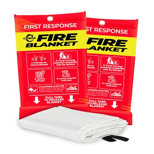 Mart Cobra Emergency Fire Blanket for Home and Kitchen – Easy to Carry 40” x 40” Fire Suppression Blanket Can Fit in Survival Kits & Camping Gears – Made with 100% Fiberglass Fabric – 2-Pack