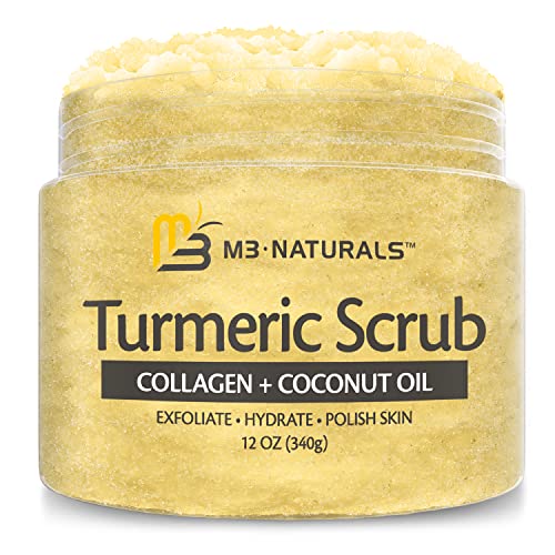 Exfoliating Body Scrub Turmeric Body Scrub and Skin Exfoliator with Collagen and Coconut Oil Gently Exfoliate Face Body Hand and Foot Scrub Moisturizing Body SkinCare products by M3 Naturals