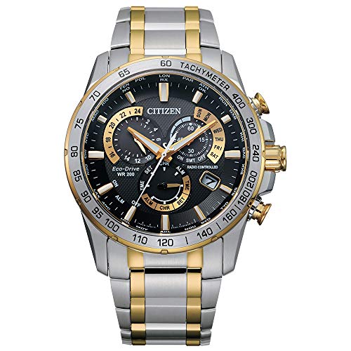 Citizen Men's Eco-Drive Sport Luxury PCAT Chronograph Watch in Two-tone Stainless Steel, Black Dial, 42mm (Model: CB5894-50E)