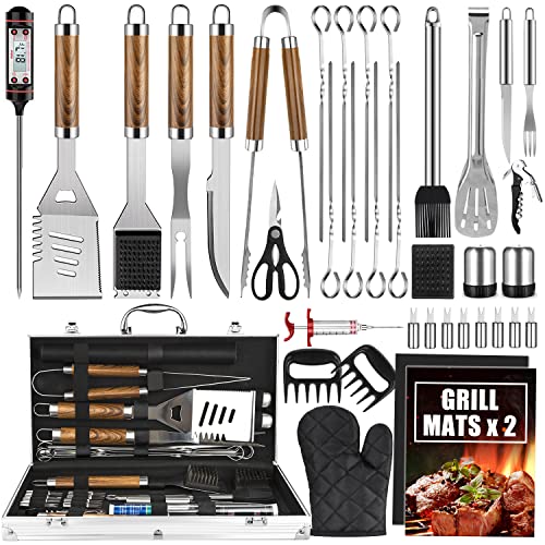 Cifaisi BBQ Grill Utensils Set for Camping/Backyard, 38Pcs Stainless Steel Grill Tools Grilling Accessories with Barbecue Mats, Aluminum Case, Thermometer for Men Women