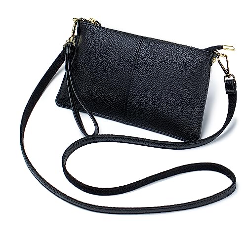 Lecxci Leather Crossbody Purses Clutch Phone Wallets with Card Slots for Women (Black)