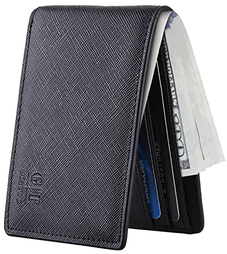 Gostwo Wallet for Men Slim Minimalist Front Pocket Wallet Genuine Leather ID Window Card Case(Cros Black)