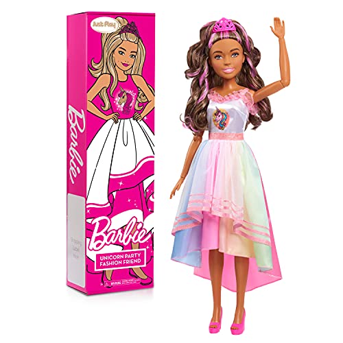 Barbie 28-inch Best Fashion Friend Unicorn Party Doll and Accessories, Brown and Pink Hair, Kids Toys for Ages 3 Up, Amazon Exclusive by Just Play