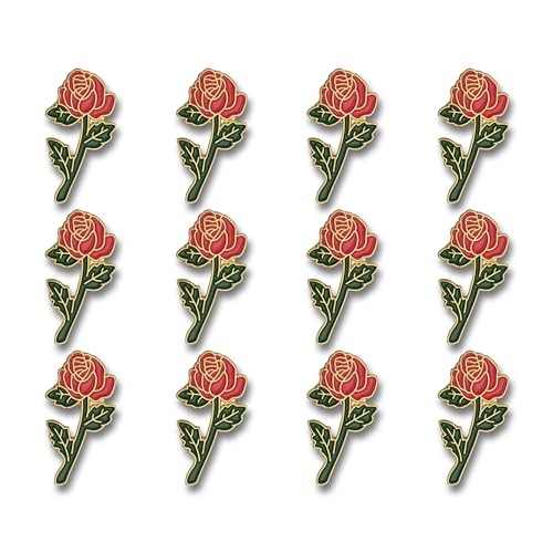 SHOP AWARDS AND GIFTS Red Rose Flower Enamel Metal Lapel Pin, Retro Pins for Clothes, Bulk Pack of 12, Poly Bagged, 7/8 Inch