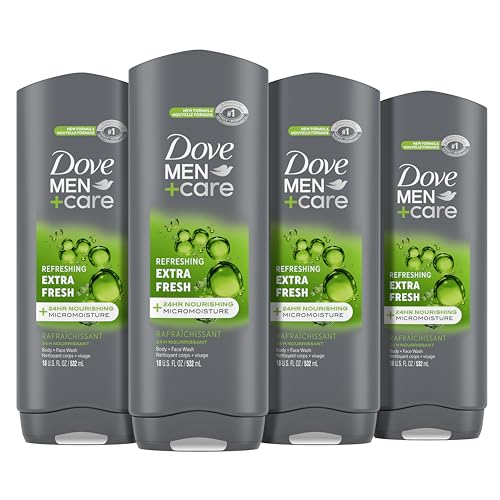 Dove Men+Care Body Wash Extra Fresh 4 Count for Men's Skin Care Body Wash Effectively Washes Away Bacteria While Nourishing Your Skin 18 oz
