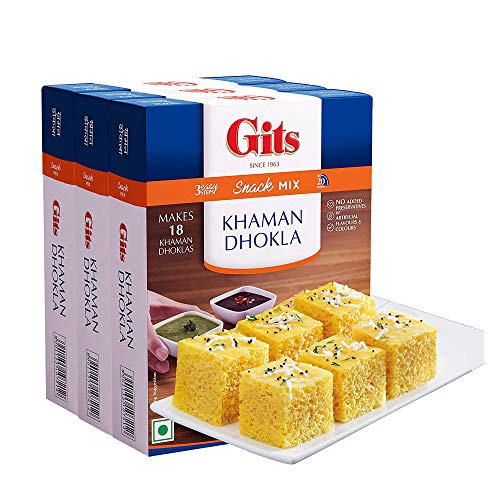 Gits Instant Mix Box - 180gm (Pack of 3) | Ready to Cook Indian Breakfast/Lunch/Dinner/Snack Meal | No Artificial Colors, Flavors, Preservatives, 100% Vegetarian, Easy Recipe (Khaman Dhokla)