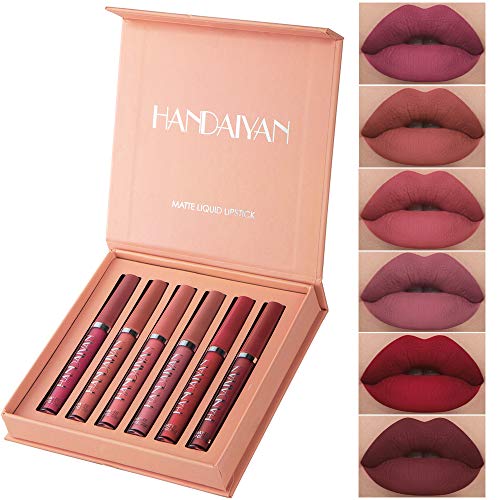 6Pcs Matte Liquid Lipstick Set Lip Stain Makeup, Long Lasting High Pigmented Nude Waterproof Non-Stick Cup Lip Gloss Kit for Girls Women Make Up Gift Set