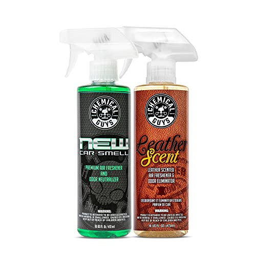 Chemical Guys AIR_300 New Car Scent and Leather Scent Combo Pack, Great for Cars, Trucks, SUVs, RVs & More, 16 fl oz (2 Items)