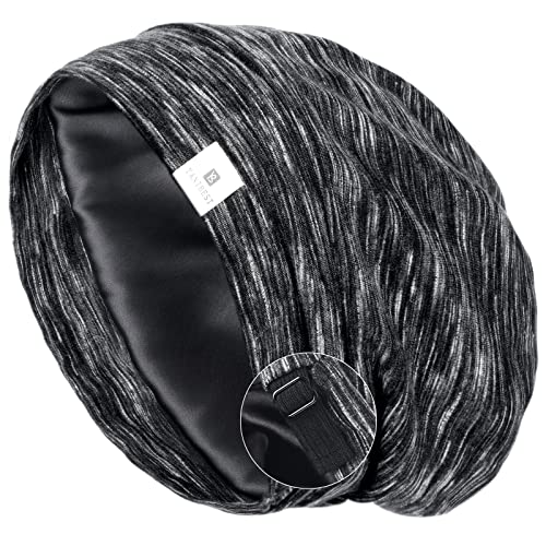 YANIBEST Slouchy Beanie Hat Satin Lined Sleep Cap Satin Bonnet Chemo Headwear Caps for Women and Men Black