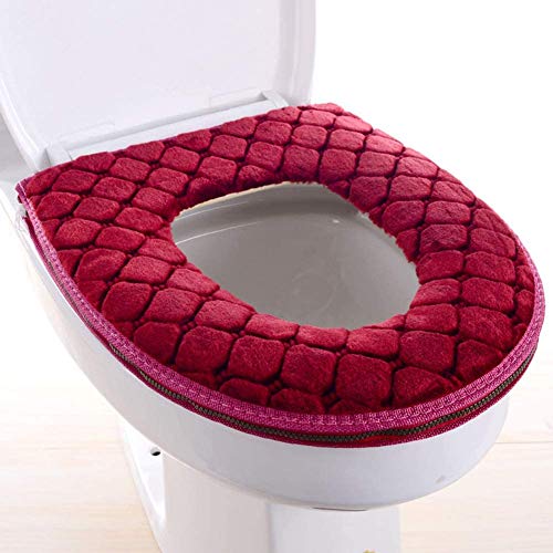 WDSHCR Toilet Seat Cover for Bathroom, Toilet Seat Cushion Covers Soft Thicker Warmer Washable Toilet Seat Cover Pads with Zipper Home Reusable (Red)