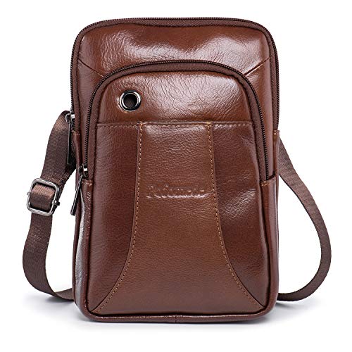 Hengwin Leather Crossbody Bag Cell Phone Purse with Shoulder Strap, Travel Leather Messenger Phone Bag for Men (Coffee)