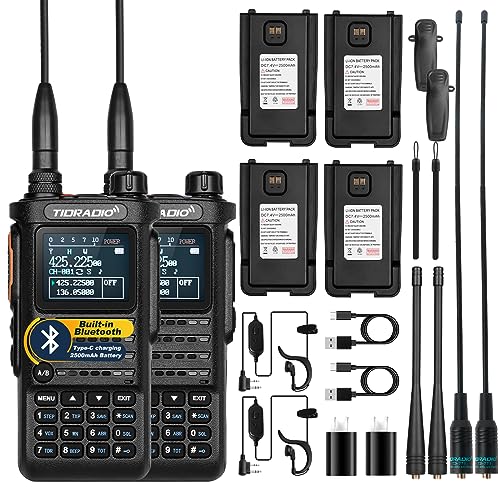 (2nd Gen) TIDRADIO H8 GMRS Handheld Radio with Bluetooth Programming Repeater Capable Dual Band Long Range Two Way Radios Walkie Talkies with 4PCS Batteries 771 Long Antenna & Earpiece- 2Pack Full Kit