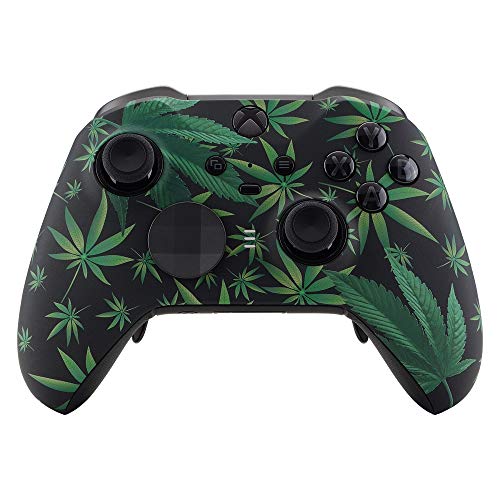 eXtremeRate Green Weeds Patterned Faceplate Cover, Soft Touch Front Housing Shell Case Replacement Kit for Xbox One Elite Series 2, Xbox Elite 2 Core Controller Model 1797 - Accent Rings Included