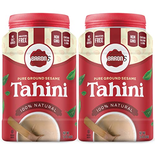 Baron's Pure Tahini Sesame Paste | Rich Creamy Taste For Hummus, Dips & Baba Ghanoush | Kosher, All-natural, Keto-friendly Ground Seeds | Vegan, Non-gmo, Gluten- & Peanut-free | 2 Jars Of 16 Oz.