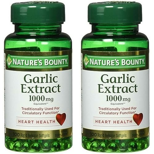 Nature's Bounty Garlic Extract 1000 mg Softgels for Cardiovascular Support,100 ea (Pack of 2)