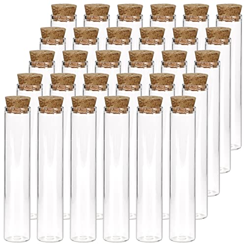 DEPEPE 30pcs 25ml Glass Test Tubes, 20×100mm Clear Flat Test Tubes with Cork Stoppers for Plants, Scientific Experiments, Bath Salt and Candy Storage