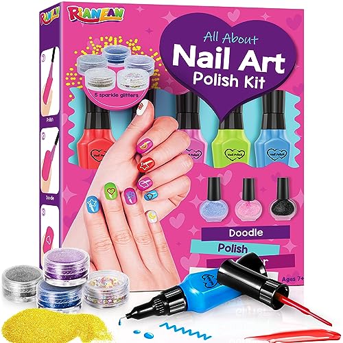 Nail Art Kit for Girls Ages 7 8 9 10 11 12, Nail Art Studio for Girls, Nail Art Kit Toys with Nail Art Pens, Glitter, Nail Stickers, Birthday Christmas Day Gifts for Kids Age 8-12