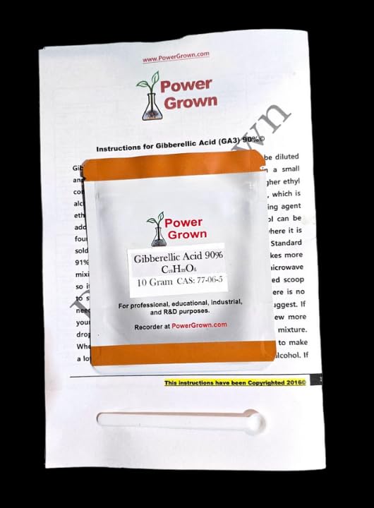 Gibberellic Acid GA 3 90% 10g Kit Comes with Special Measuring Scoop, Calculation Tables and Proprietary Instructions. Packaged by Power Grown