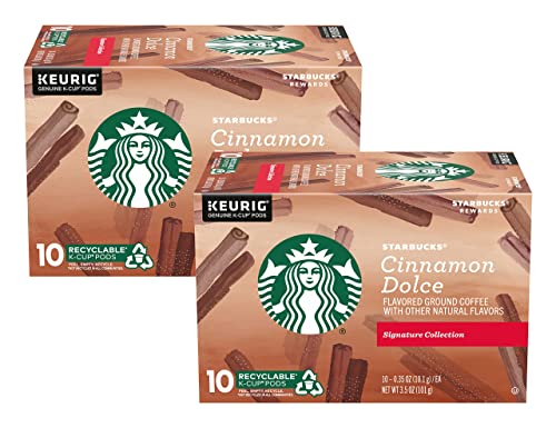 Starbucks Flavored Ground Coffee K-Cup Pods,Cinnamon Dolce,Flavored Ground Coffee Signature Collection,Recyclable K-Cups,10 K-Cup Pods/Box (Pack of 2 Boxes),10 Count (Pack of 2)