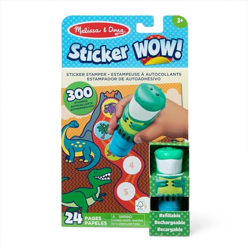 Melissa & Doug Sticker Wow! 24-Page Activity Pad and Sticker Stamper, 300 Stickers, Arts and Crafts Fidget Toy Collectible Character – Dinosaur Creative Play Travel Toy for Girls and Boys 3+,