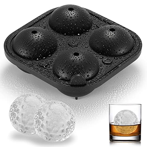 ACOOKEE Novelty Golf Gifts Ball Ice Maker Mold, 2.5' Large Sphere Round Ice Cube Mold for Cocktails, Whiskey, Bourbon Chilling, 4 Hole Fun Shapes Big Silicone Circle Ice Cube Trays w/Funnel