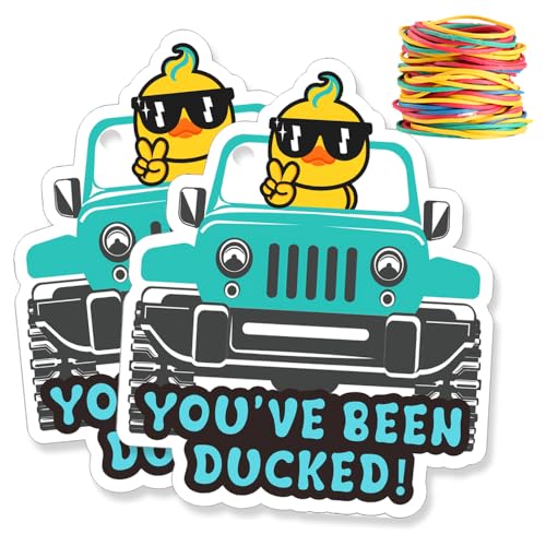 You've Been Ducked, Cute Duck Tags, Ducking Game Card, 35 Pack Ducked Tags 2.8 x 2.4', with Round Hole and Rubber Bands, Cool Duck Design and SUV Car