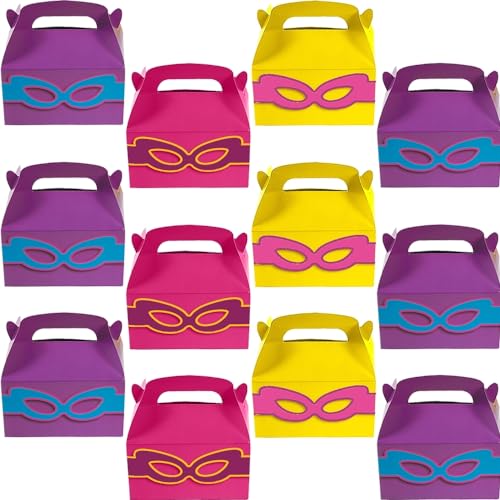 Fun Express Eye-catching Assorted Superhero Design Girl Treat Boxes - 6.25' x 3.5' (Pack of 12) - Perfect for Birthday Celebrations & Social Events