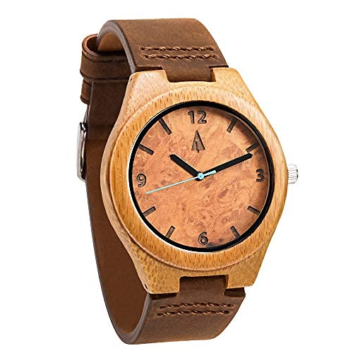 Treehut Wooden Watches for Men, Maple Burl Bamboo Watch, Japanese Quartz Movement, Señoras Stylish Exotic Wrist Chicas Watch with Adjustable Stainless Steel Buckle and Box, Relojes para Hombre