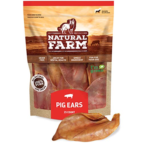 Natural Farm Pig Ears for Dogs (25 Pack), All-Natural Whole Dog Treats Thick Pigs Ears, Single Ingredient & Highly Digestible Jumbo Ears, Better Than Rawhide Dog Snacks for Puppy and Large/Medium Dogs