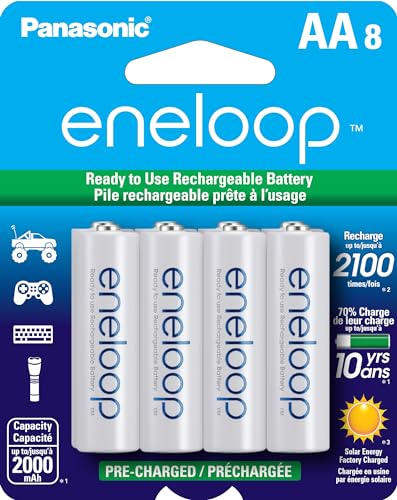 Eneloop Panasonic BK-3MCCA8BA AA 2100 Cycle Ni-MH Pre-Charged Rechargeable Batteries, 8-Battery Pack