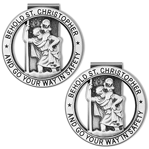 St Christopher Medal for Car Silver Saint Christopher Visor Clip Religious Car Medals Go Your Way in Safety Car Visor Clip Auto Sun Visor Accessories for Parent Family Friend (2)