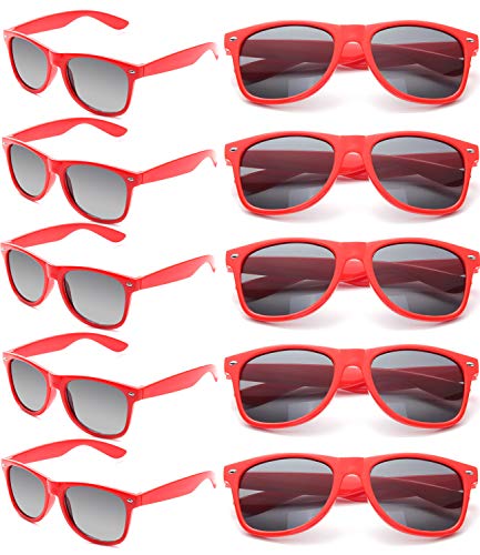 Eyegla 10 Pack Red Sunglasses Bulk Adults Party Glasses Colored Retro 80's Classic Shades Set