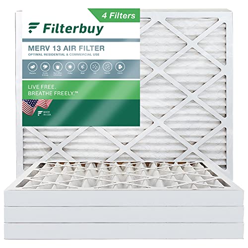 Filterbuy 16x20x2 Air Filter MERV 13 Optimal Defense (4-Pack), Pleated HVAC AC Furnace Air Filters Replacement (Actual Size: 15.50 x 19.50 x 1.75 Inches)