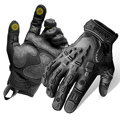 ZUNE LOTOO Tactical Gloves for Men, Touchscreen Motorcycle Gloves Padded Finger Impact Protection, Black Leather Safety Work Gloves Cut Resistant for Paintball Airsoft Range Skeleton Women Medium
