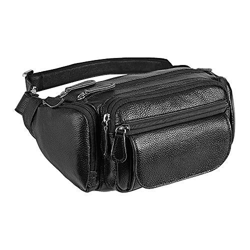 TIDING Men's Genuine Leather Fanny Pack Large Capacity Work Office Travel Waist Bag, Black