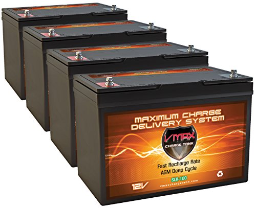 QTY4 VMAX SLR100 AGM deep cycle SLA battery 12 Volt 100Ah ea.(400Ah total) Maintenance free sealed batteries for Use with PV Solar Panels, wind turbine, UPS backup generators and other applications