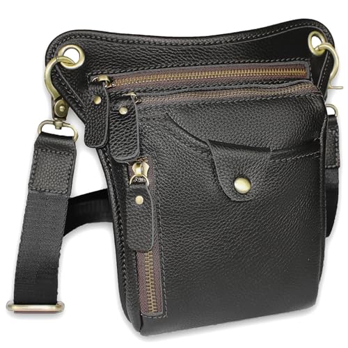DK86 Genuine Leather hip bag Thigh Drop Leg Bag Waist fanny Pack for Men and Women Black