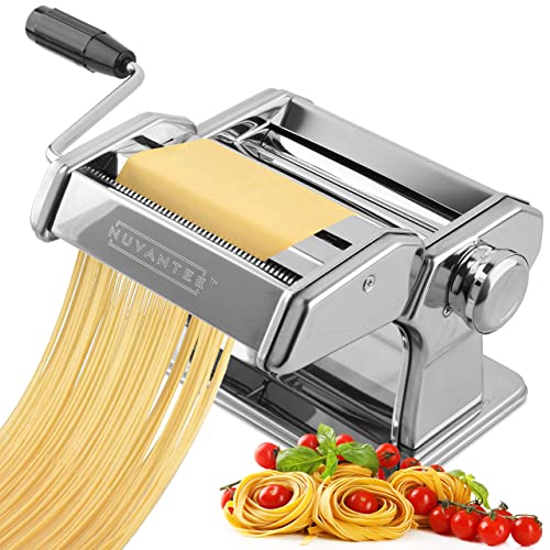 Nuvantee Pasta Maker Machine, Manual Hand Press, Adjustable Thickness Settings, Noodles Maker with Washable Aluminum Alloy Rollers and Cutter, Perfect for Spaghetti, Fettuccini, Lasagna