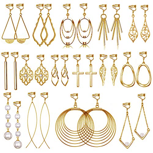 15 Pairs Gold Clip on Earrings for Women Fashion-Celtic Knot Earrings,Long Bar Earrings,Tear Drop Earrings Clip on Hoop Earrings for Women-Clipon Earrings for Womens Clip on Earrings for Girls (#3)