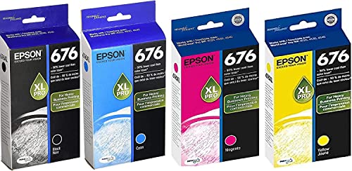 Genuine Epson 676XL DURABrite Ultra Color (Black,Cyan,Magenta,Yellow) Ink Cartridge 4-Pack (Includes 1 each of T676XL120,T676XL2