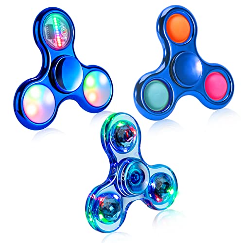 Jawhock 3 Pack Fidget Spinner Toy, Led Light Up Finger Spinner, Push Pop Bubble Fidget Spinner, Hand Spinner for Anxiety Relief and Stress Reduction, Party Favor Gifts for Children