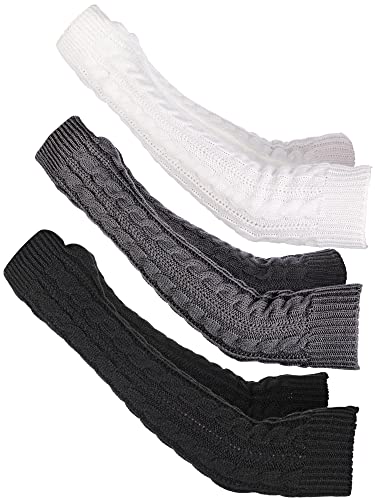3 Pairs Arm Warmers Long Fingerless Gloves Knit Wrist Warmers with Thumb Hole Arm Socks for Women Girls (Black, White, Dark Grey)