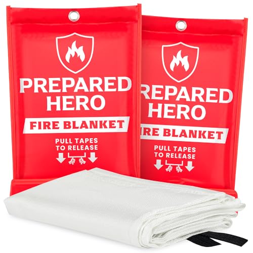 Prepared Hero Emergency Fire Blanket - 2 Pack - Fire Suppression Blanket for Kitchen, 40” x 40”, for Home, Fiberglass Fire Blanket.